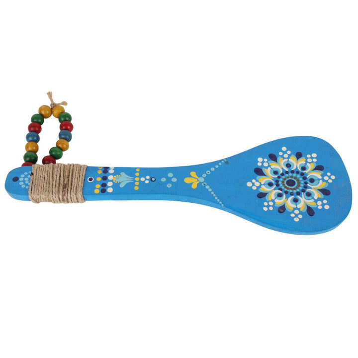 Indha Hand-Painted Wooden Decorative Spoon — Indian Rangoli Motif (Blue)