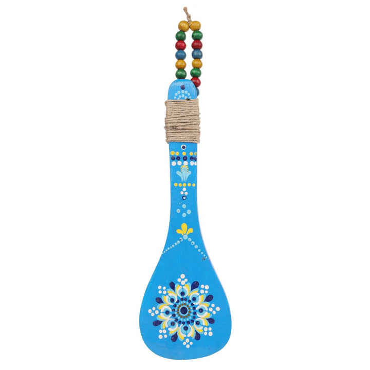 Indha Hand-Painted Wooden Decorative Spoon — Indian Rangoli Motif (Blue)