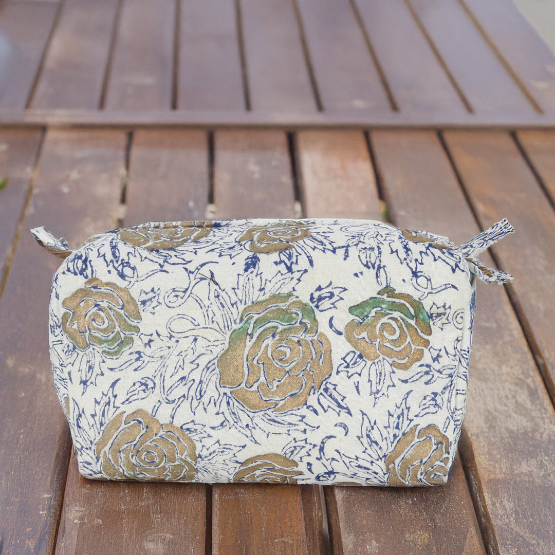 Hand Block Printed Flower Design Small Travel Kit Cotton Pouch | Travel Kit | Small Pouch | Travel Utility | Accessory