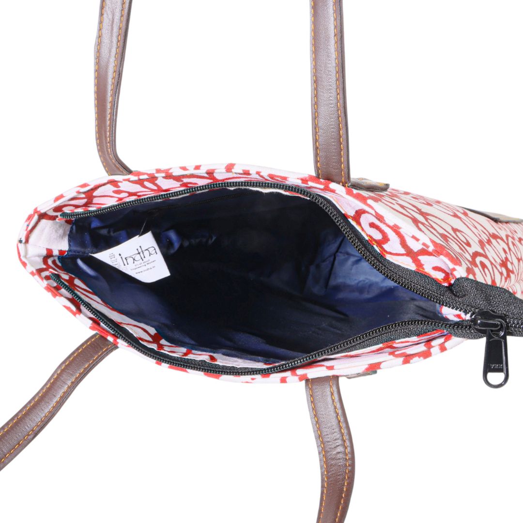 Handmade Cotton Tote Bag | Red Motif Hand Block Print | Everyday Shoulder Bag
