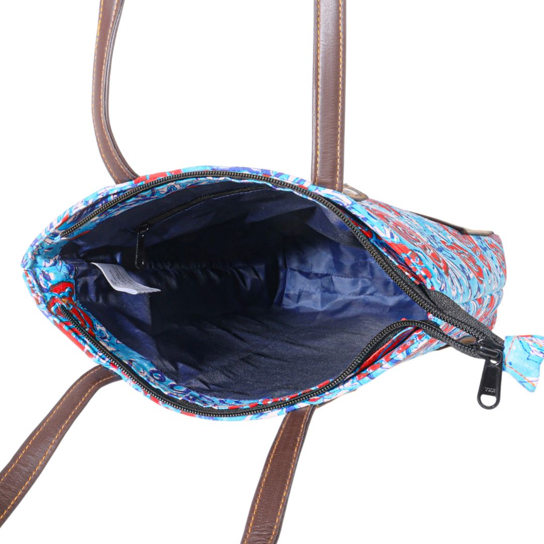 Hand Block Printed Cotton Tote Bag | Red-Blue Floral Pattern  | Hand Block Print | Everyday Shoulder Bag