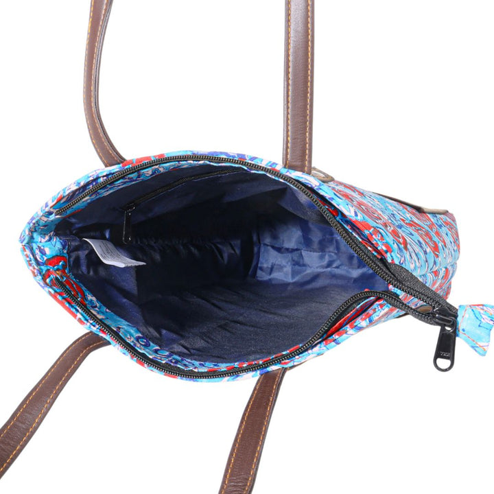 Hand Block Printed Cotton Tote Bag | Red-Blue Floral Pattern  | Hand Block Print | Everyday Shoulder Bag