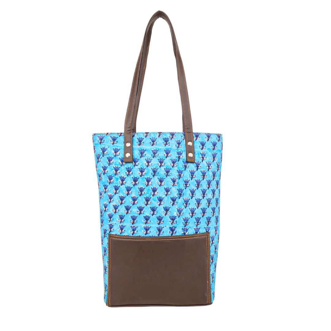 Hand Block Printed Tote Bag | Blue Motif Pattern | Hand Block Print | Everyday Shoulder Bag
