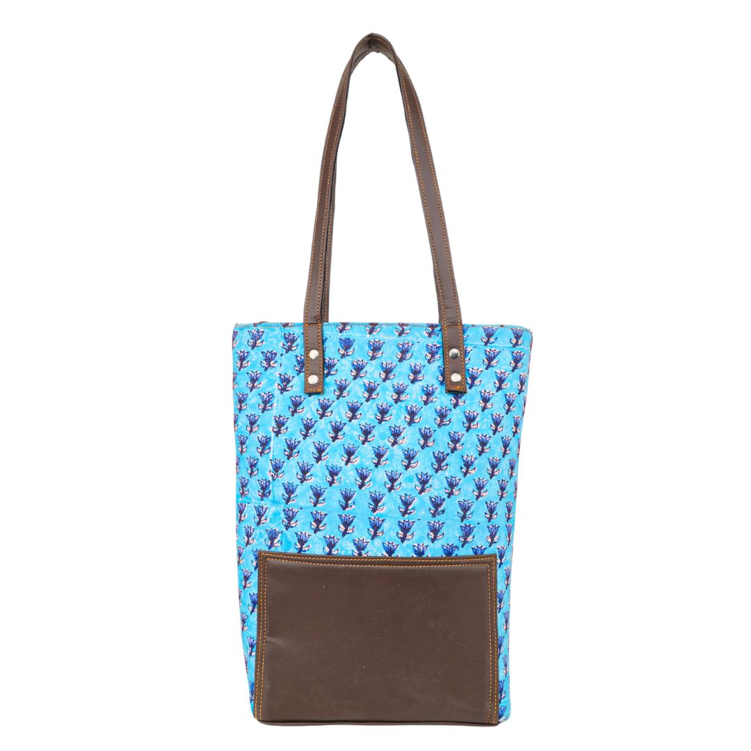 Hand Block Printed Tote Bag | Blue Motif Pattern | Hand Block Print | Everyday Shoulder Bag