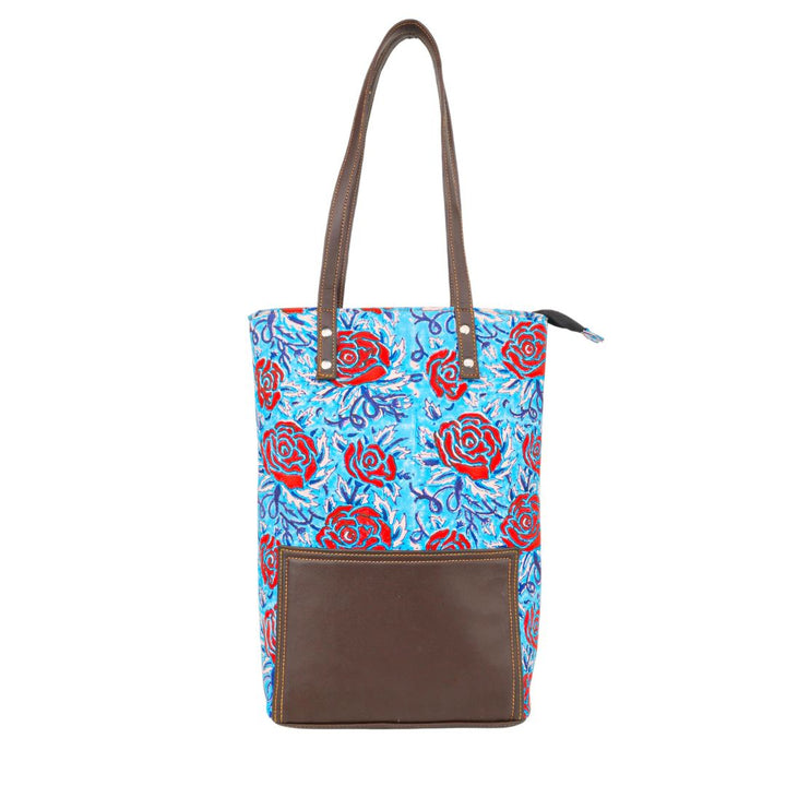 Hand Block Printed Cotton Tote Bag | Red-Blue Floral Pattern  | Hand Block Print | Everyday Shoulder Bag