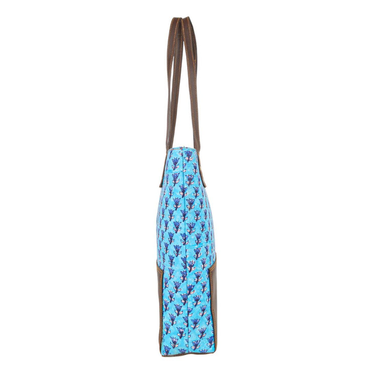 Hand Block Printed Tote Bag | Blue Motif Pattern | Hand Block Print | Everyday Shoulder Bag