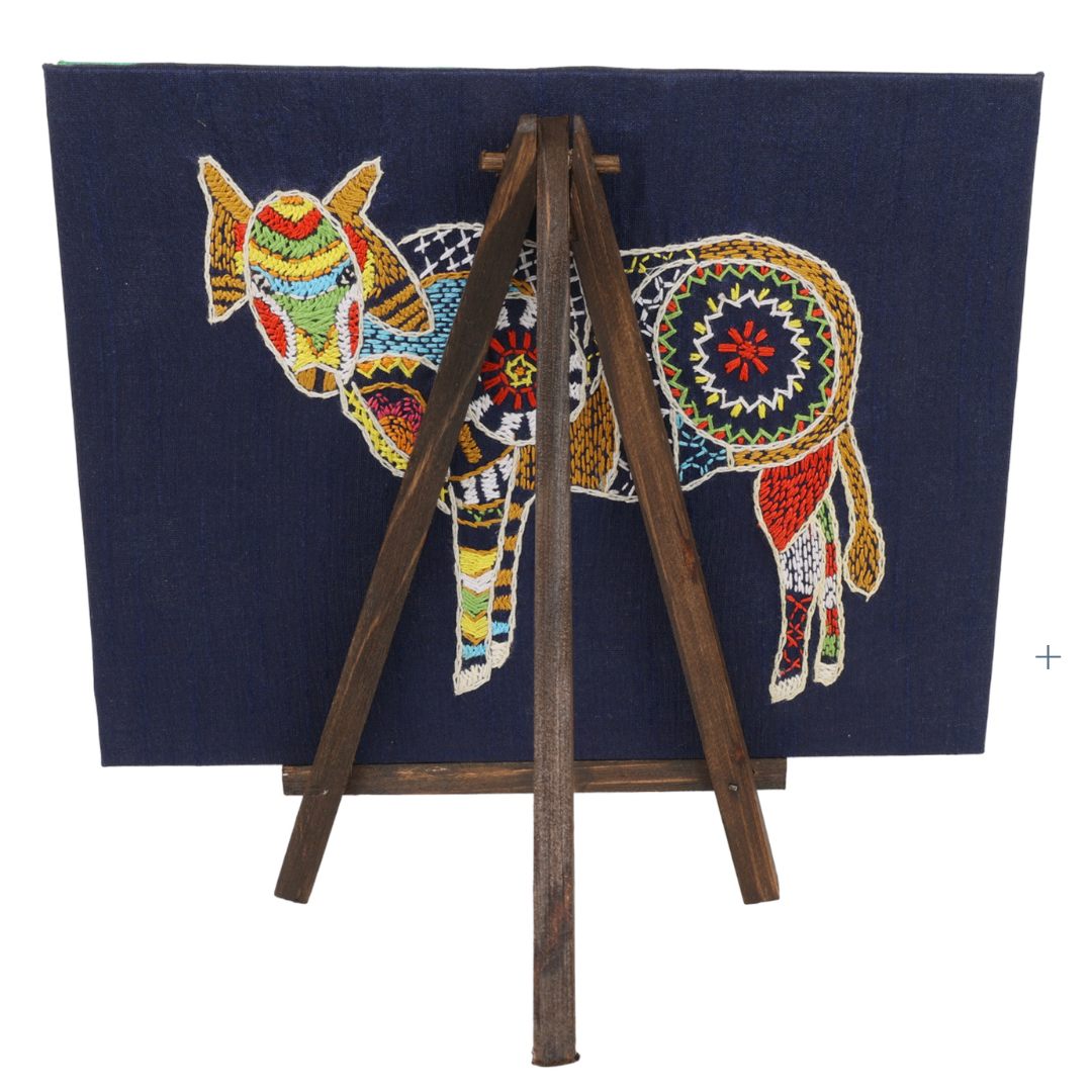 Indha Handcrafted Tabletop Easel Stand Calendar — Hand-Embroidered Cow Motif
