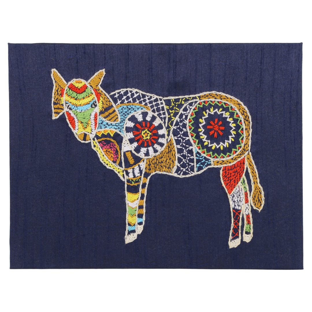 Indha Handcrafted Tabletop Easel Stand Calendar — Hand-Embroidered Cow Motif