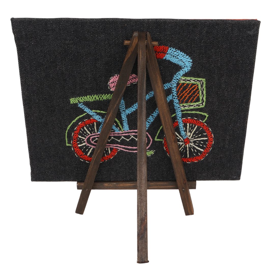 Indha Handcrafted Tabletop Easel Stand Calendar with Hand Embroidered Cycle Motif | 12-Month Desk Calendar