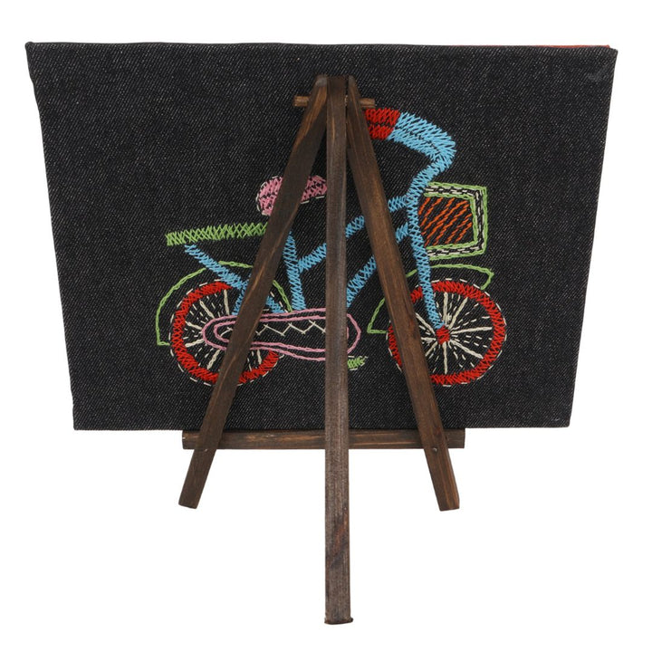 Indha Handcrafted Tabletop Easel Stand Calendar with Hand Embroidered Cycle Motif | 12-Month Desk Calendar