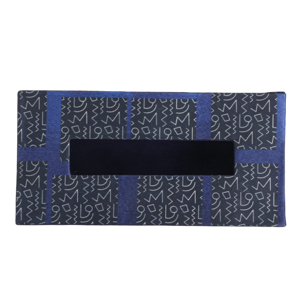 Indha Tissue Box | Handcrafted Tissue Paper Box Black &amp; Blue | Black &amp; Blue Dupion Silk Tissue Box | White And Blue Abstract Line Pattern Design Digitally Printed | 50 Papers Tissue Box |