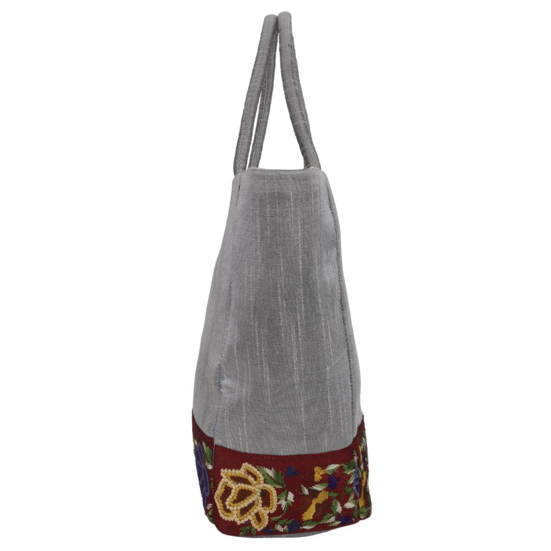 Indha Dupion Silk Handbag Grey ,Small Handbag Parisian Knot, Kolkata Embroidery,Corporate Gifting Bags, Special Occasions Gifting Bag