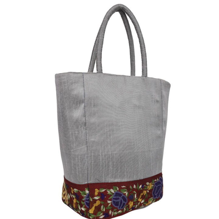 Indha Dupion Silk Handbag Grey ,Small Handbag Parisian Knot, Kolkata Embroidery,Corporate Gifting Bags, Special Occasions Gifting Bag