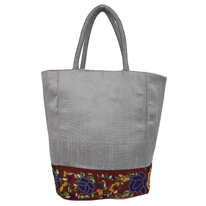 Indha Dupion Silk Handbag Grey ,Small Handbag Parisian Knot, Kolkata Embroidery,Corporate Gifting Bags, Special Occasions Gifting Bag