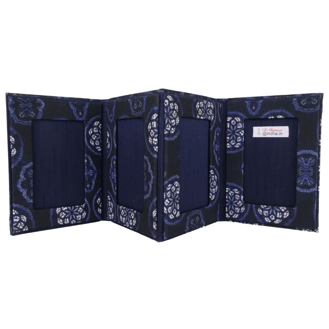 Indha Fold-Out Keepsake Photo Frame Folder – Blue Motif (Dupion Silk) | Handmade Gift