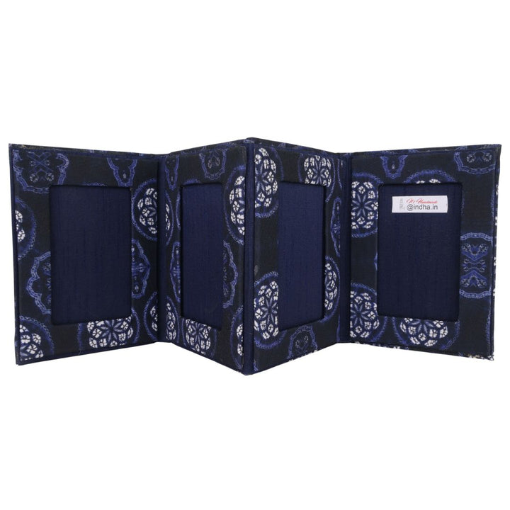Indha Fold-Out Keepsake Photo Frame Folder – Blue Motif (Dupion Silk) | Handmade Gift