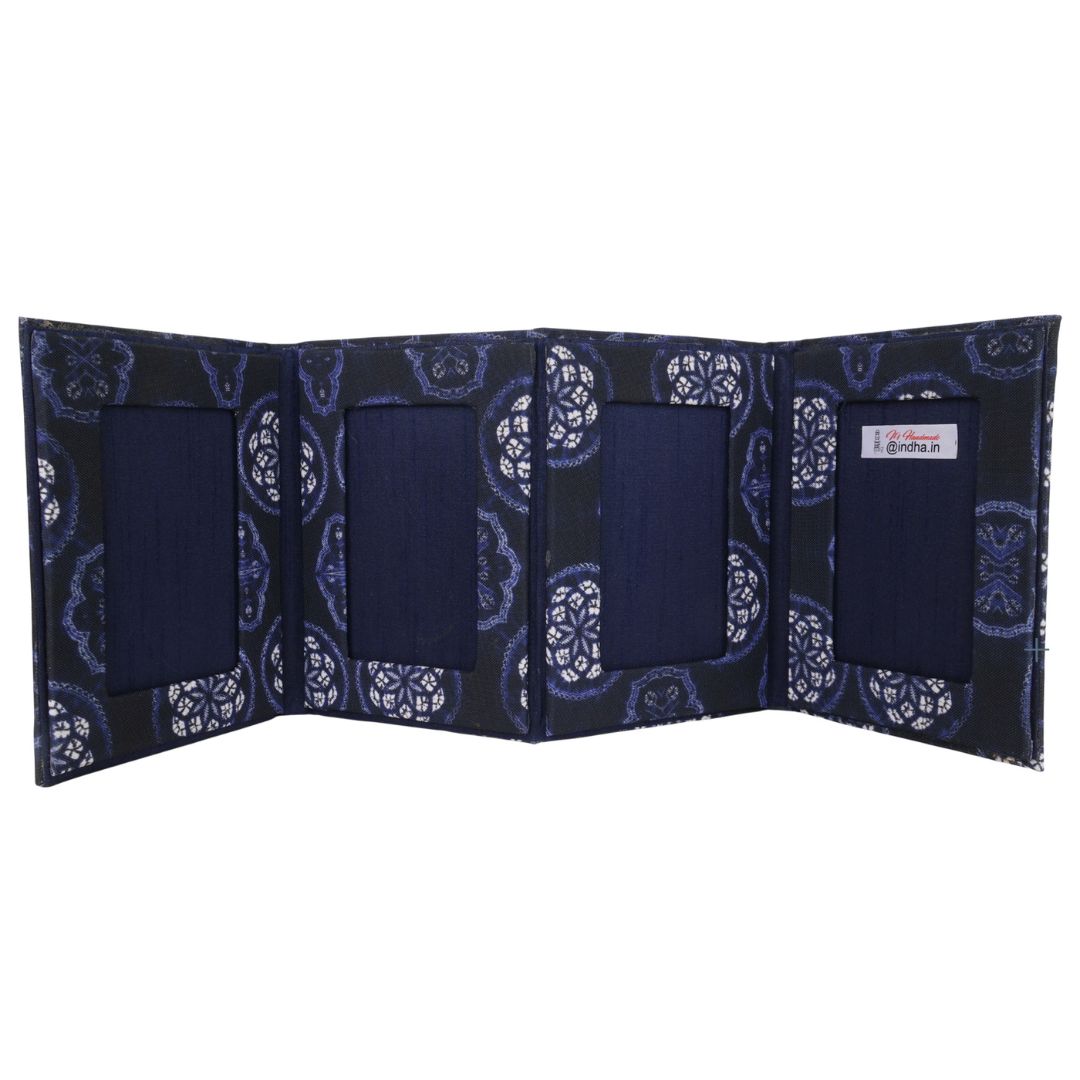 Indha Fold-Out Keepsake Photo Frame Folder – Blue Motif (Dupion Silk) | Handmade Gift
