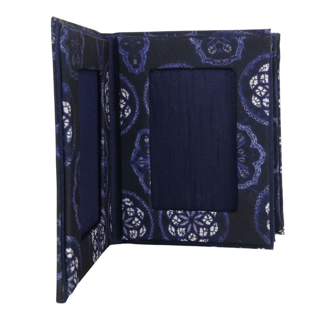 Indha Fold-Out Keepsake Photo Frame Folder – Blue Motif (Dupion Silk) | Handmade Gift