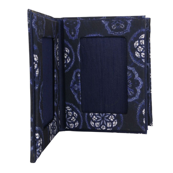 Indha Fold-Out Keepsake Photo Frame Folder – Blue Motif (Dupion Silk) | Handmade Gift