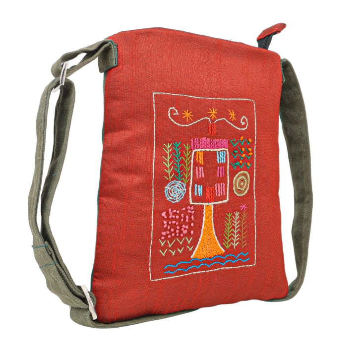 Handmade Embroidered Sling Bag | Quirky House & Tree Motif | Everyday Crossbody