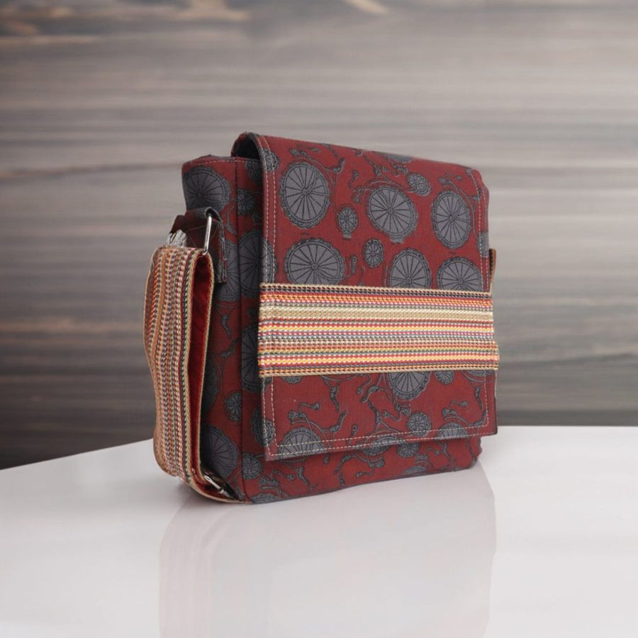 Handcrafted cotton canvas sling bag vintage bicycle design