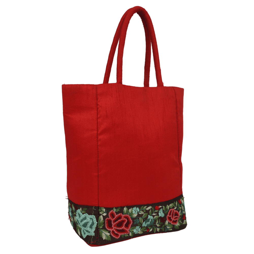 Indha Dupion Silk Handbag Red,Small Handbag Parisian Knot, Kolkata Embroidery,Corporate Gifting Bags, Special Occasions Gifting Bag