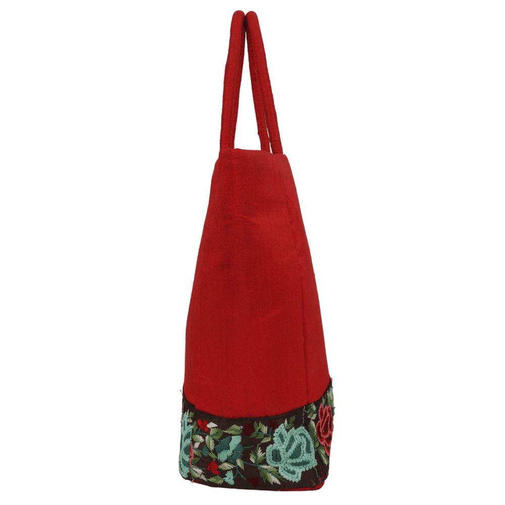 Indha Dupion Silk Handbag Red,Small Handbag Parisian Knot, Kolkata Embroidery,Corporate Gifting Bags, Special Occasions Gifting Bag
