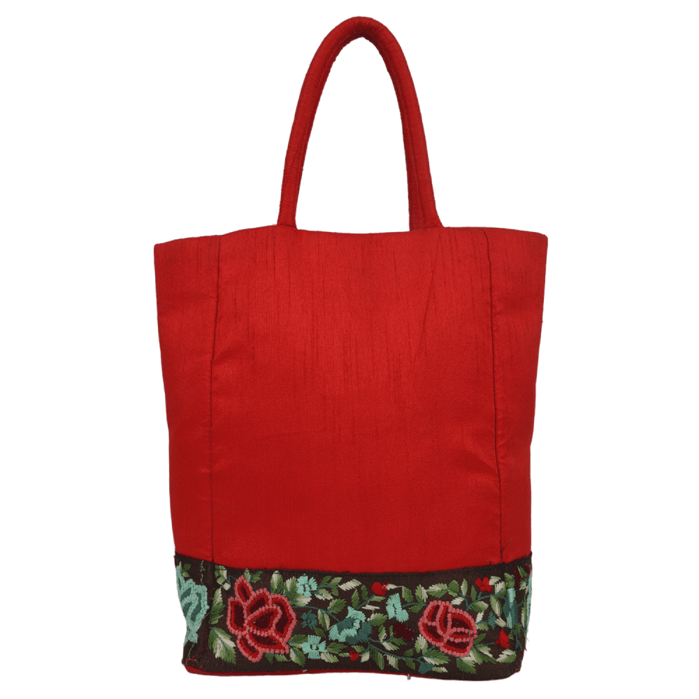 Indha Dupion Silk Handbag Red,Small Handbag Parisian Knot, Kolkata Embroidery,Corporate Gifting Bags, Special Occasions Gifting Bag