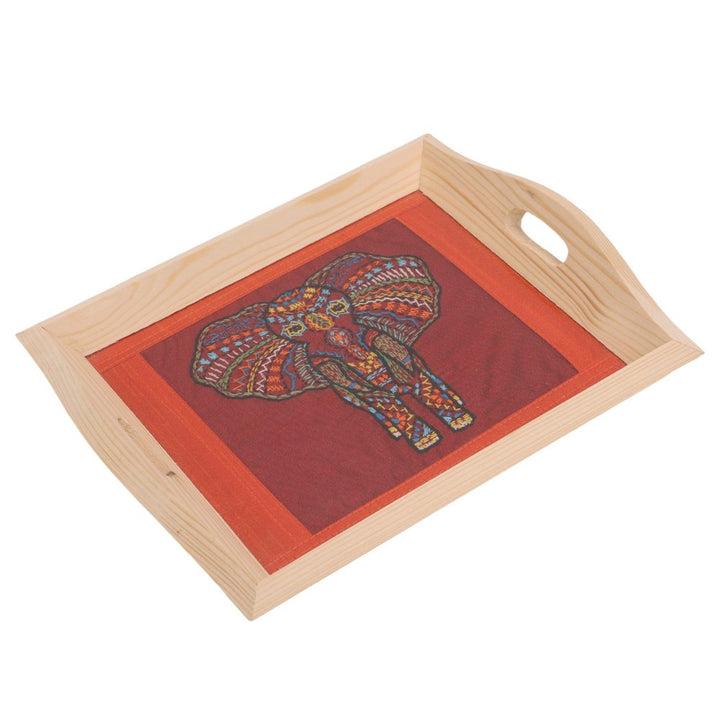 Indha Wooden Tray for Serving- Handcrafted &amp; Hand-Embroidered for Kitchen/Table &amp; Home Decor/Dinning/Gifts/Restaurants/Living Room/Coffee Table 8 Inch Rectangular Tray