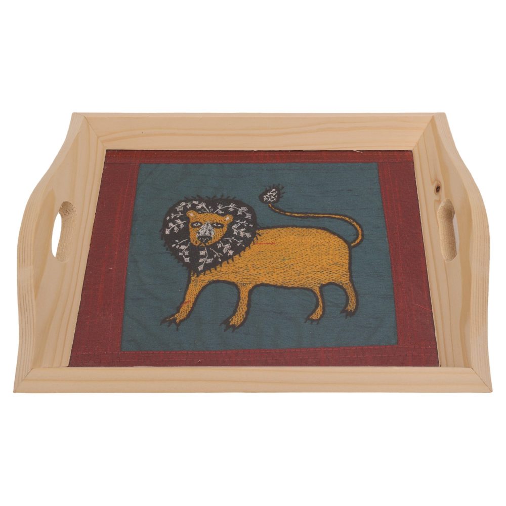 Indha Wooden Tray for Serving- Handmade &amp; Hand-Embroidered for Kitchen/Table &amp; Home Decor/Dinning/Gifts/Restaurants/Living Room/Coffee Table 8 Inch Rectangular Tray