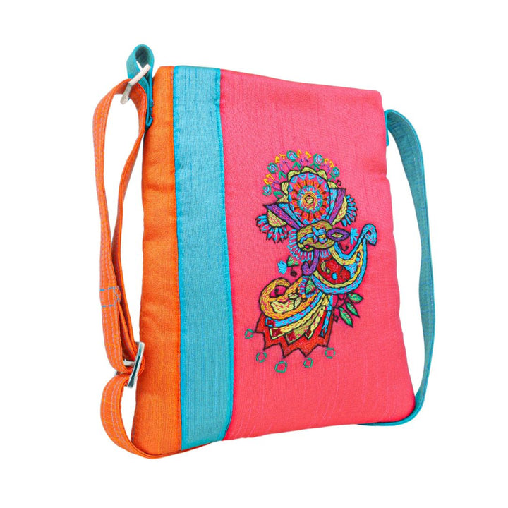 Handmade Embroidered Sling Bag | Quirky Colourful Paisley Motif | Fun Everyday Crossbody
