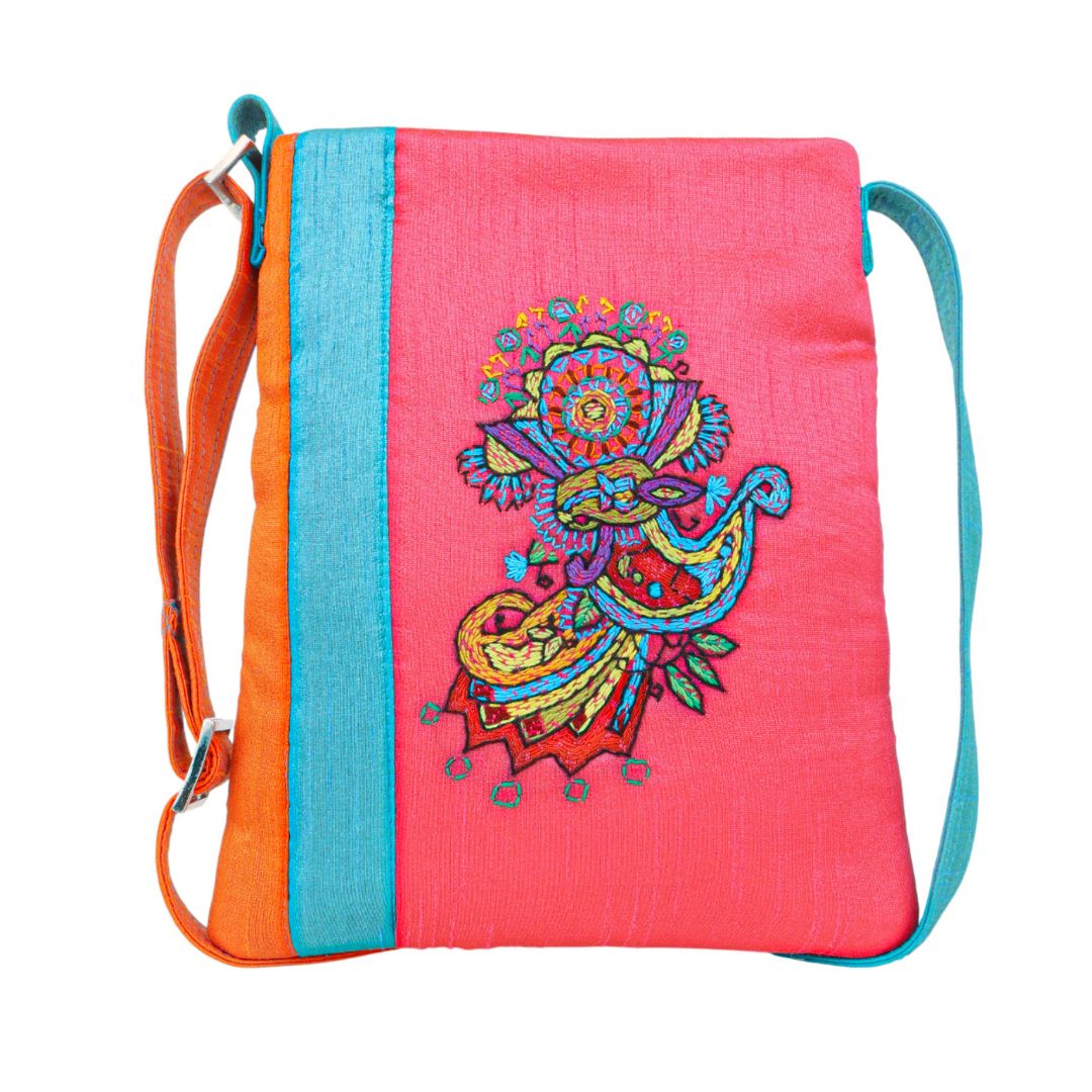 Handmade Embroidered Sling Bag | Quirky Colourful Paisley Motif | Fun Everyday Crossbody