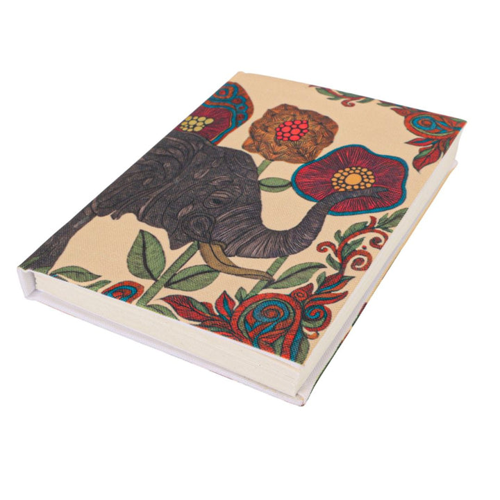 Handmade Recycled Paper Diary | Elephant & Floral Illustration | Eco-Friendly Notebook