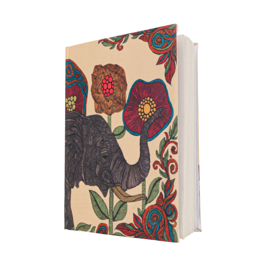 Handmade Recycled Paper Diary | Elephant & Floral Illustration | Eco-Friendly Notebook