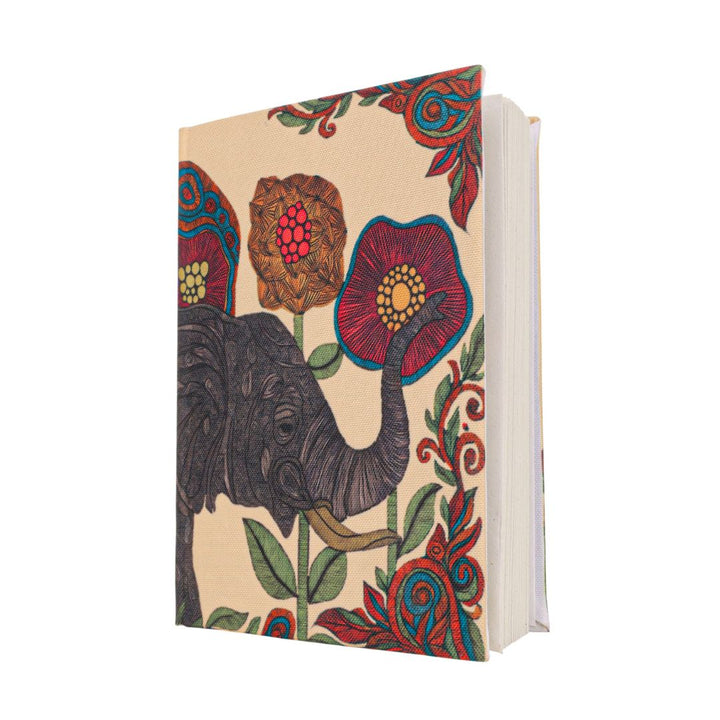 Handmade Recycled Paper Diary | Elephant & Floral Illustration | Eco-Friendly Notebook