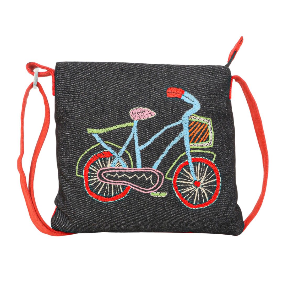 Colourful bicycle embroidered crossbody bag