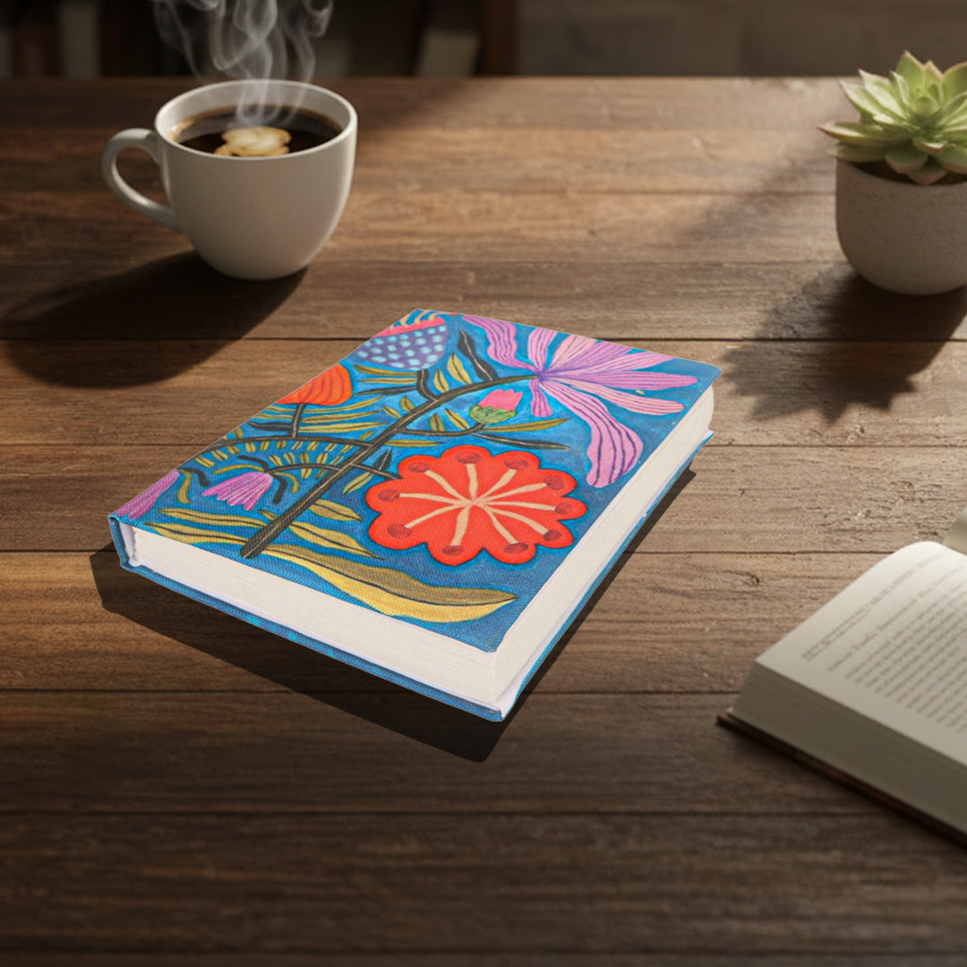 handmade recycled paper diary floral illustration