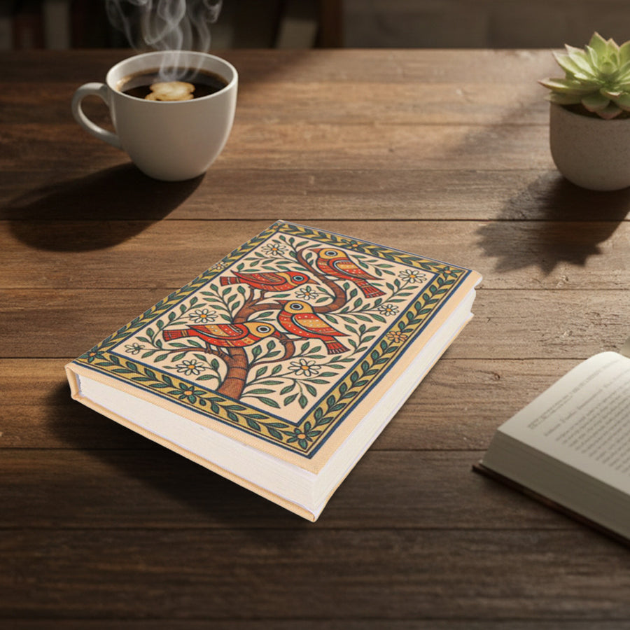 handmade recycled paper diary birds illustration