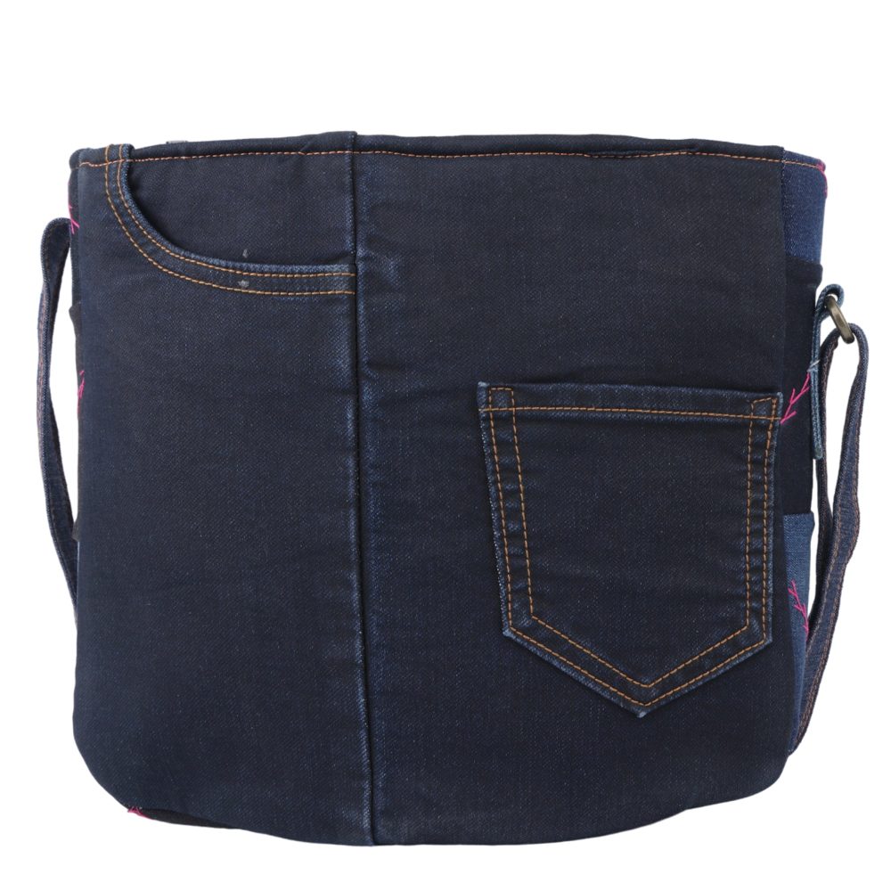 Artisan crafted patchwork denim sling bag