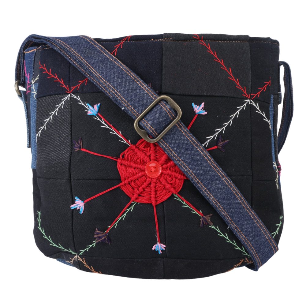 Blue denim patchwork sling bag eco friendly fashion