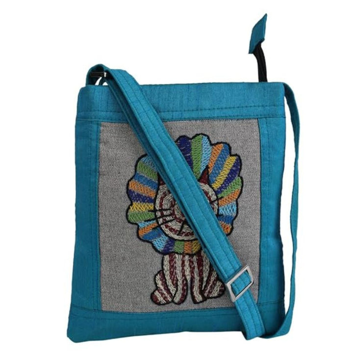 Blue dupion silk kids sling bag handmade in India