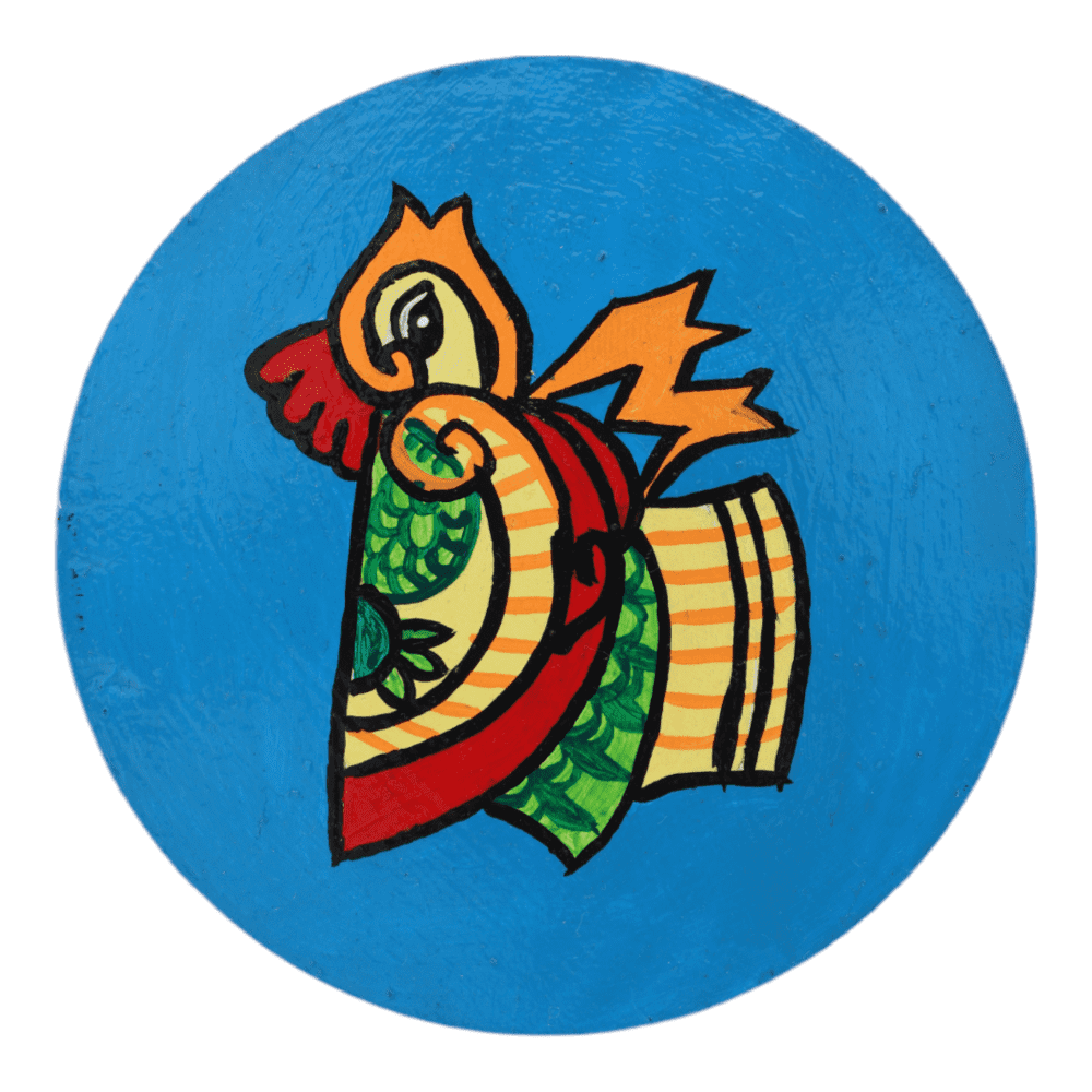 Indha Hand Painted Blue Daisy Recycled Wooden Coasters | Pack of 6 |Living Room Decor | Tribal Craft | Ethnic Craft | Handmade | Sustainable Gift set| Corporate Gifts | Made in India |Rural Craft