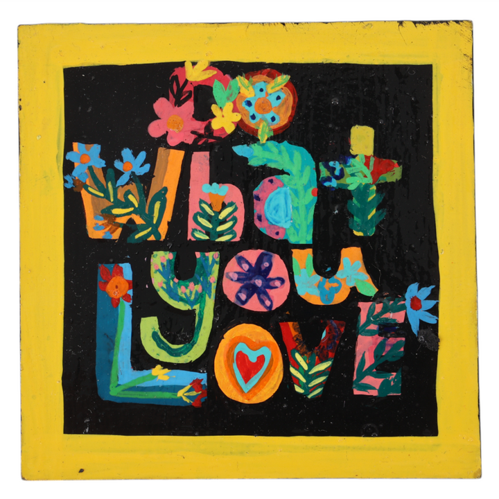 Indha Hand-Painted Wooden Coaster Set – Set of 6 | 10 x 10 cm | Repurposed Wood | “Just Start” Handwritten Painted Reminder | Eco-Friendly Gift