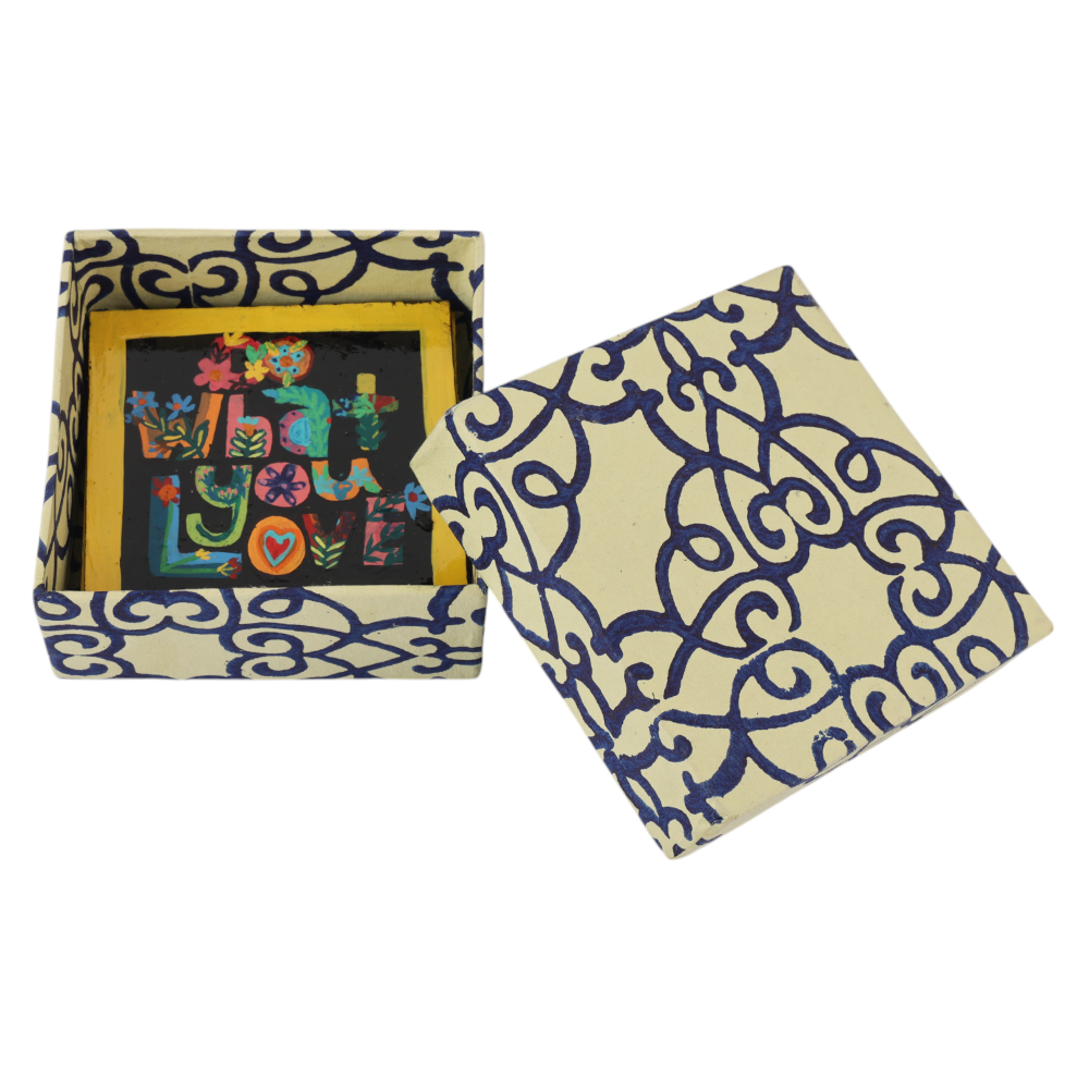 Indha Hand-Painted Wooden Coaster Set – Set of 6 | 10 x 10 cm | Repurposed Wood | “Just Start” Handwritten Painted Reminder | Eco-Friendly Gift