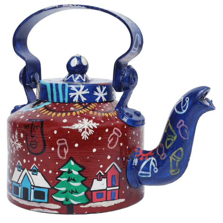 Indha Hand-Painted Aluminium Kettle with Christmas Theme – Large Decorative Serving Kettle, Perfect for Holiday Entertaining and Elegant Home Decor Gift