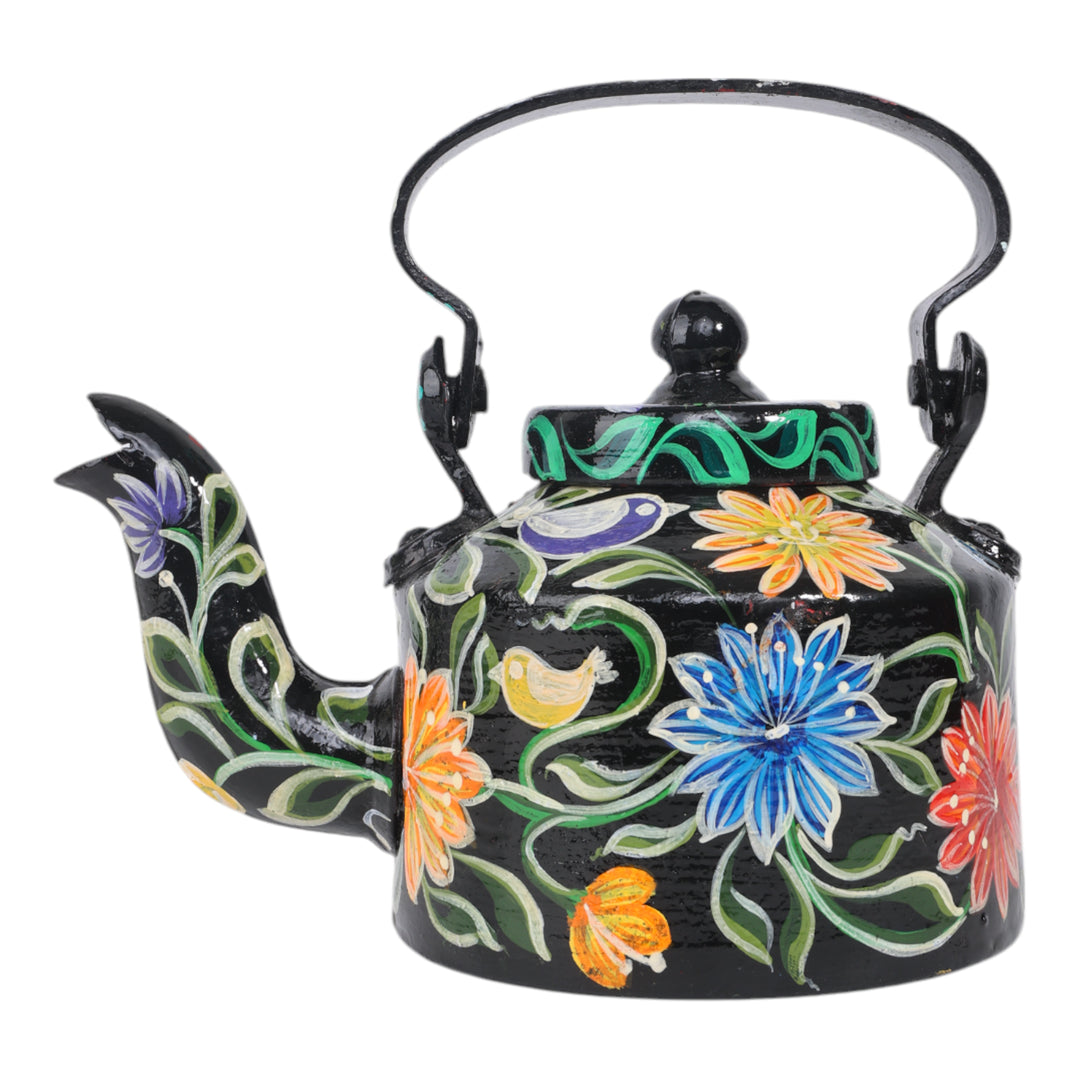 INDHA Decorative Aluminium Hand Painted Kettle Flower-Print | Hand-Painted Kettle