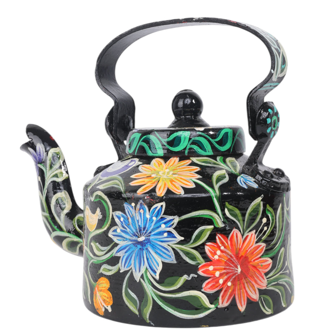INDHA Decorative Aluminium Hand Painted Kettle Flower-Print | Hand-Painted Kettle