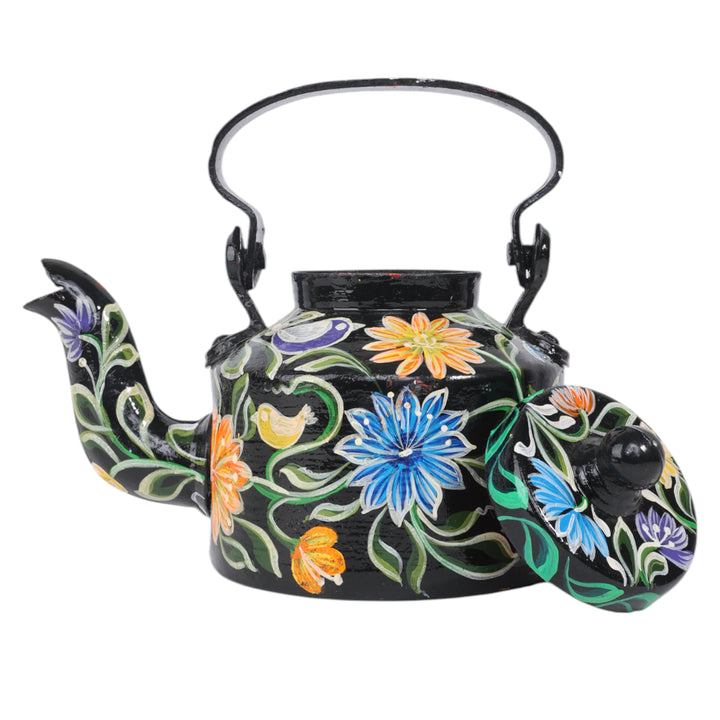 INDHA Decorative Aluminium Hand Painted Kettle Flower-Print | Hand-Painted Kettle