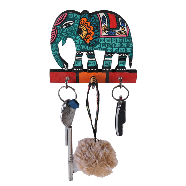 Indha Handcrafted Key Holder | Elephant Design Key Holder| Multicolor Key Holder | Reprocessed Wood Key Holder | Handmade | Handpainted Key Holder | Home Décor | Office Utility | Home Utility |