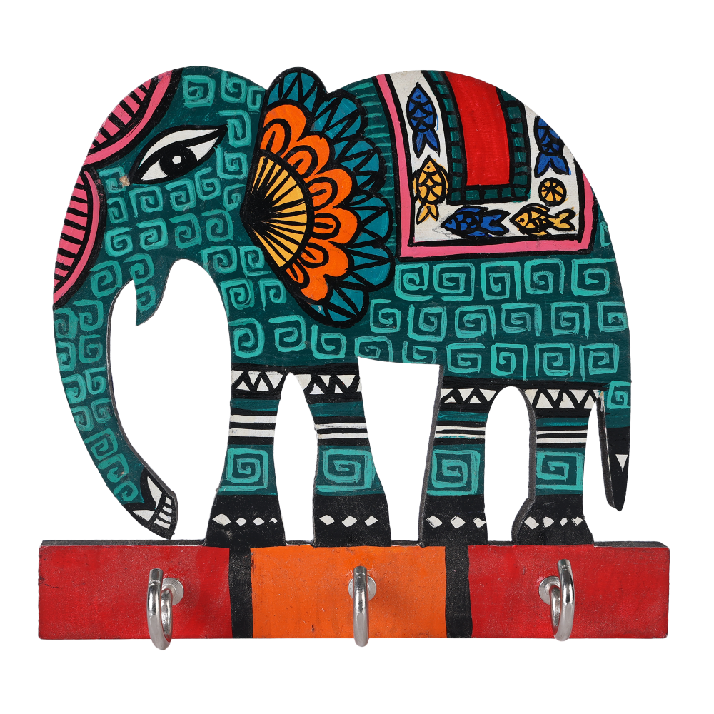 Indha Handcrafted Key Holder | Elephant Design Key Holder| Multicolor Key Holder | Reprocessed Wood Key Holder | Handmade | Handpainted Key Holder | Home Décor | Office Utility | Home Utility |
